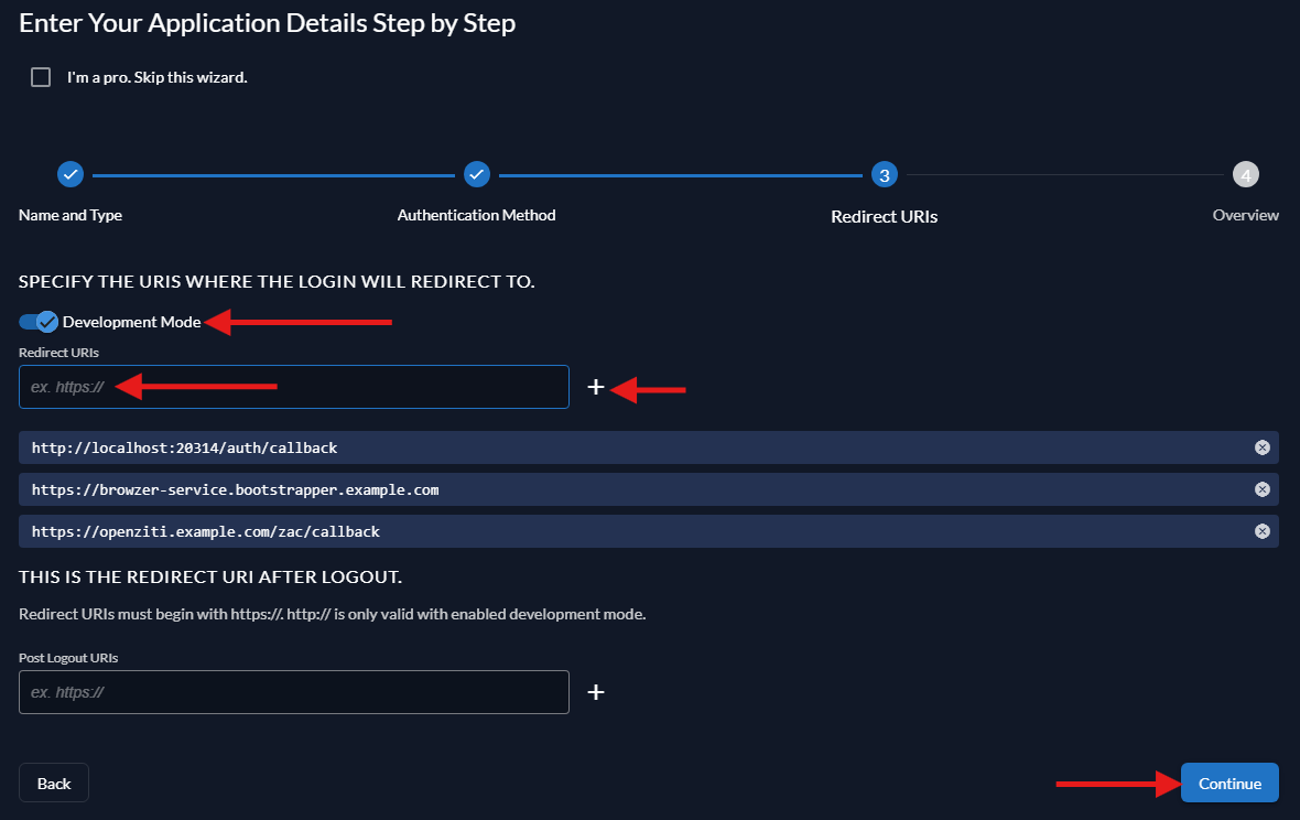 Application Details - URI Redirects